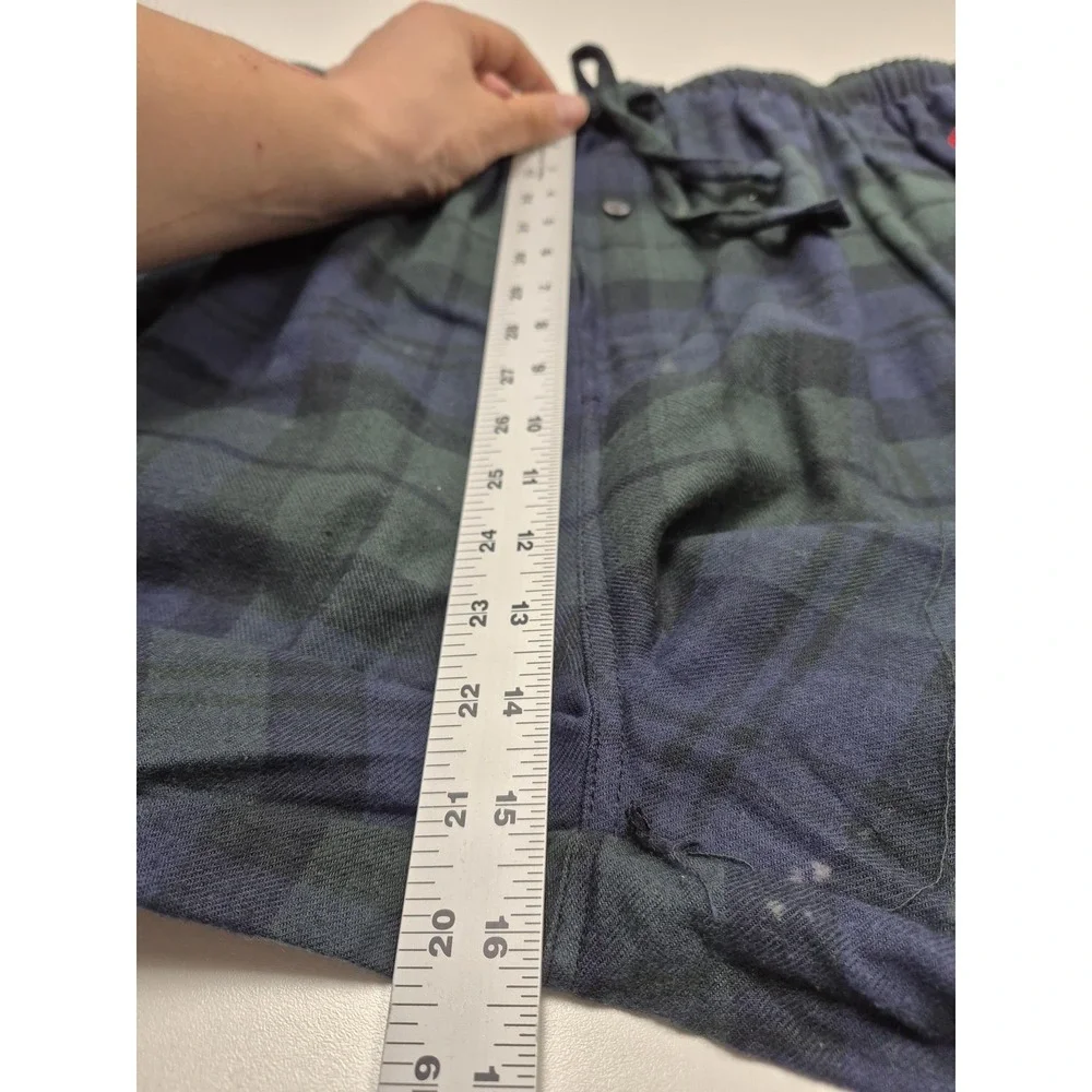 VTG Polo Ralph Lauren Pants Mens L Blue Plaid Flannel Sleepwear Drawstring FLAW